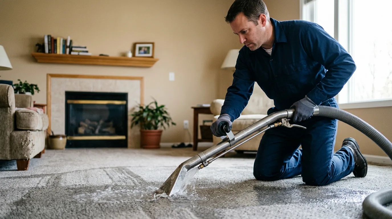Water damage restoration technician working near Curtis, AR